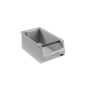 Graue Sichtlagerbox 4.1 (15x20x35 cm) mit Griffstange. Ideal für Werkstatt und Lager.