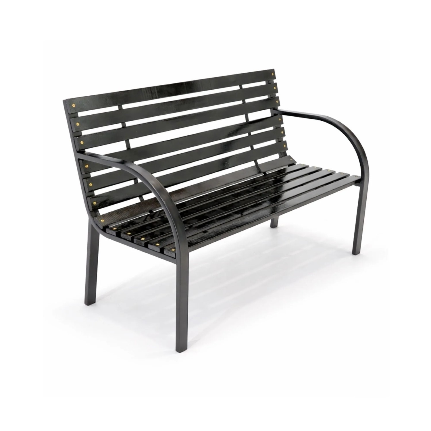 BERLINLODGE Gartenbank SANTORINI Holz & Metall 2-Sitzer 82x120x58cm Schwarz Balkonbank Holzbank Gartenmöbel Sitzbank Garten Balkon & Terrasse