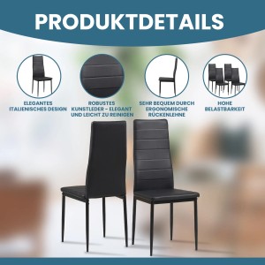 Albatros Esszimmerstühle MILANO, 4er Set, schwarz, Kunstleder, modernes Design für Esszimmer und Küche.