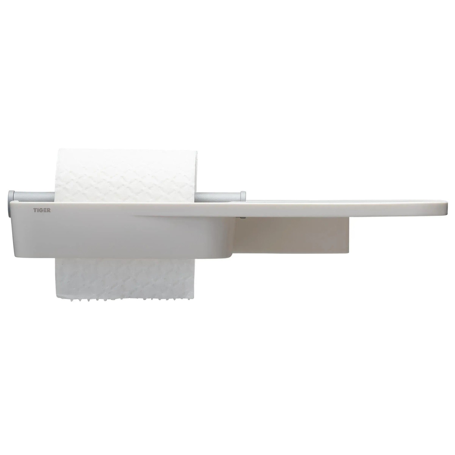 Tiger Tess Toilettenpapierhalter in Weiß/Hellgrau mit Ablage für Bad oder WC.