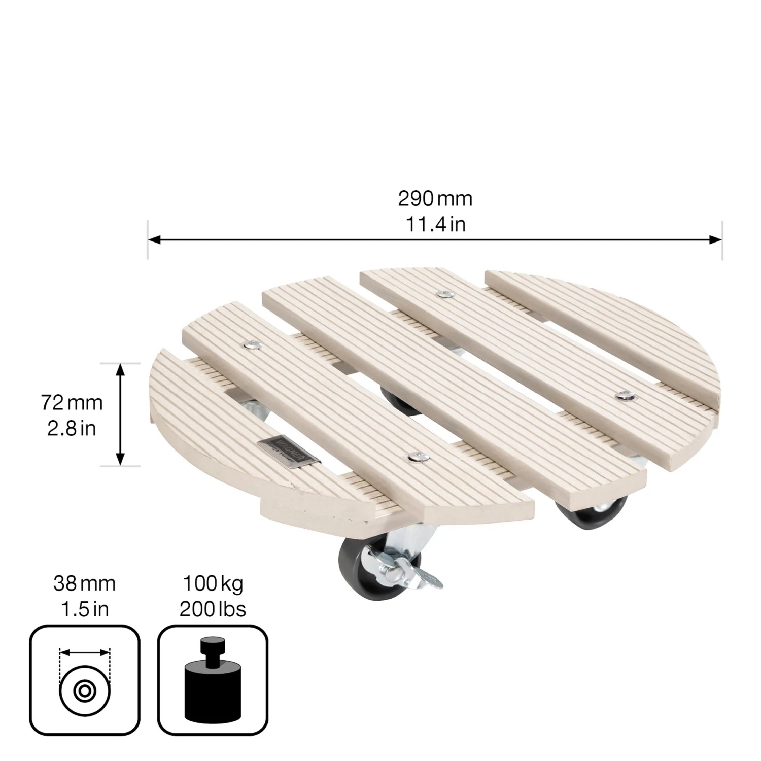 Wagner Multi Roller WPC, Ø 290 mm, lichtgrau. Rolluntersetzer mit 4 Rollen, Tragkraft 100 kg.