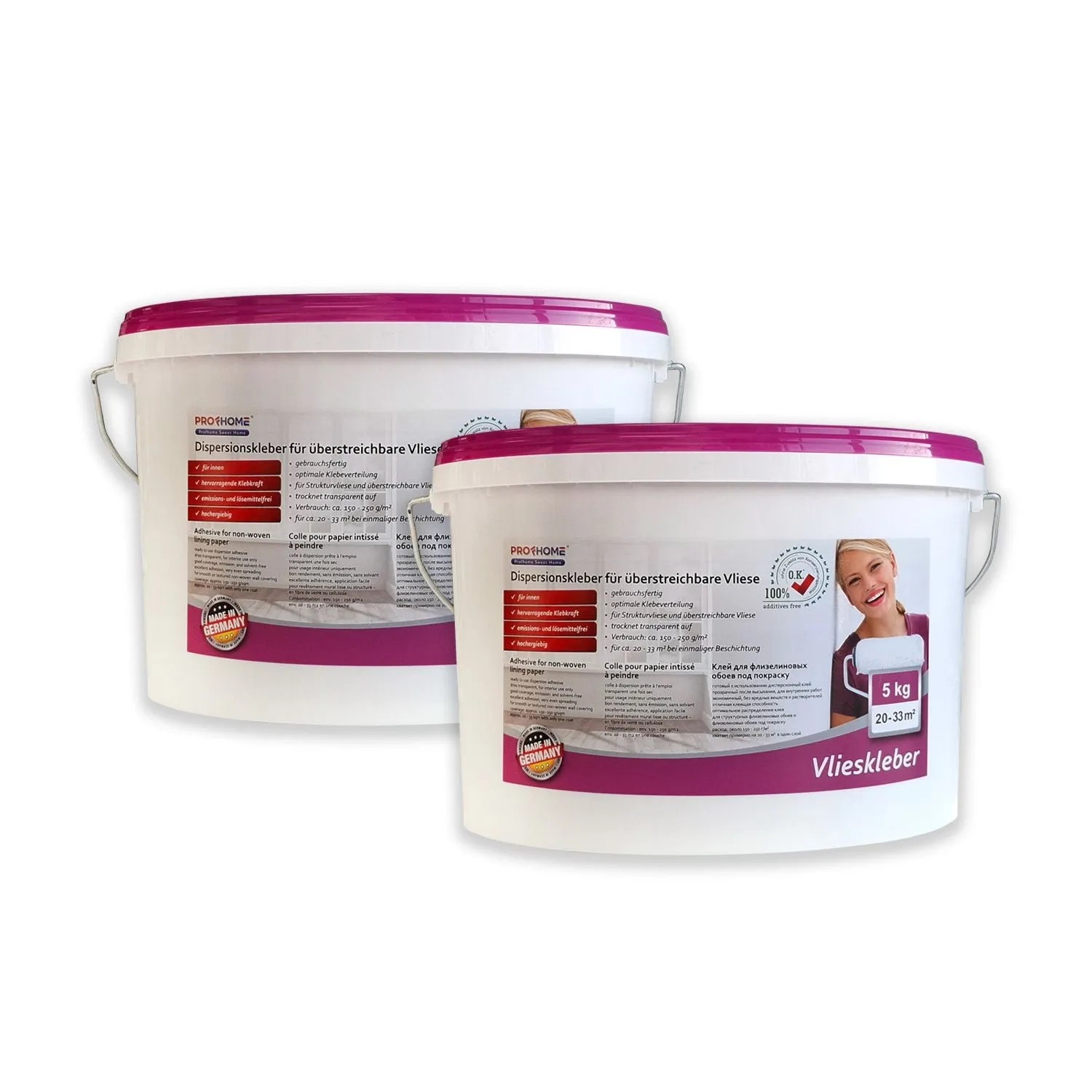PROFHOME Vlieskleber Fertig-Kleber für Malervlies Renoviervlies 5 kg max 33 qm 5 kg Weiß_2