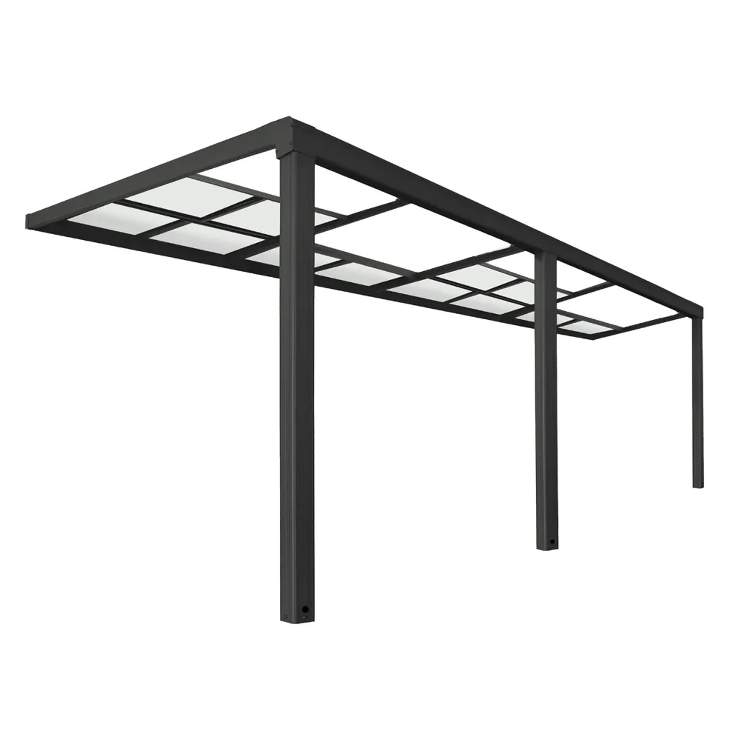 Anthrazit Terrassenüberdachung Solis Deluxe mit Polycarbonatplatten und Aluminiumrahmen.