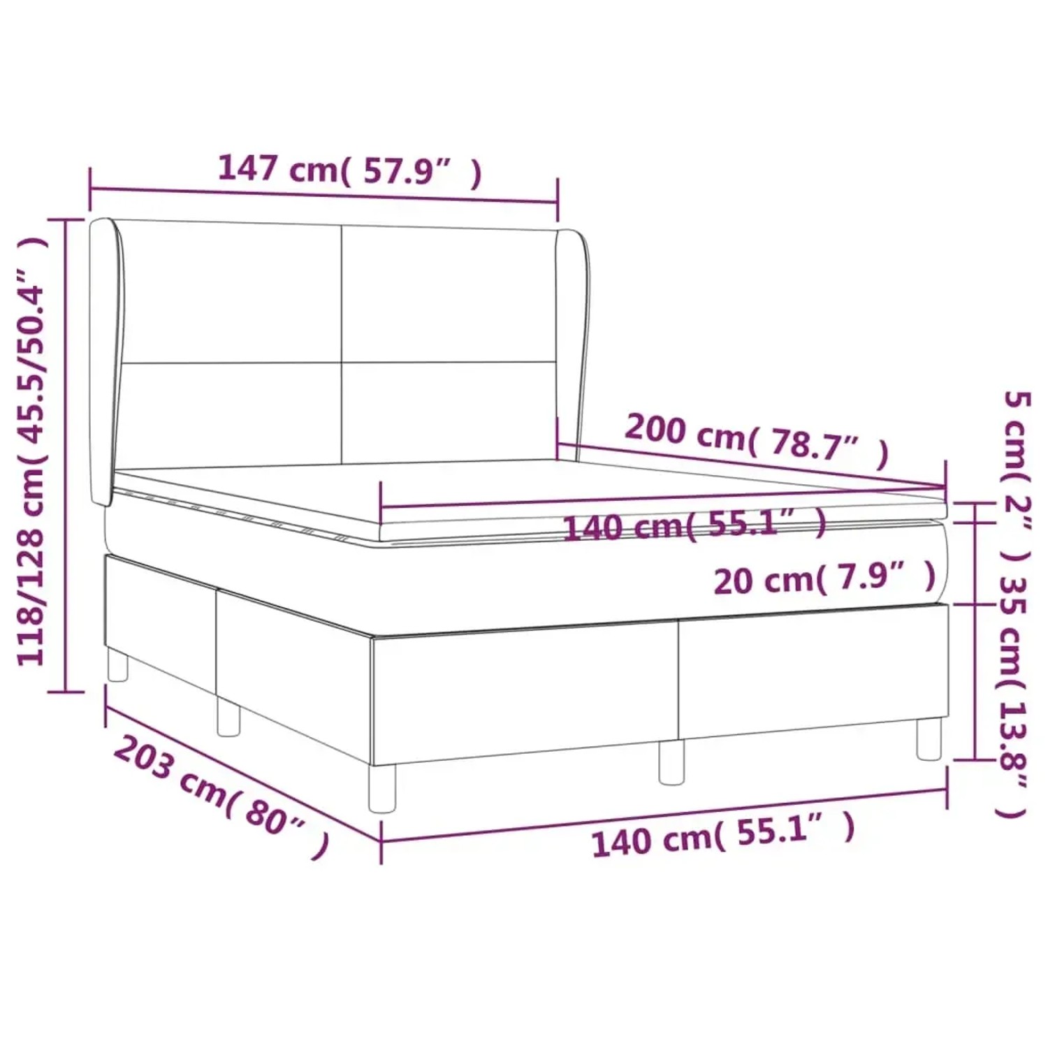 vidaXL Boxspringbett Taupe (140x200 cm) mit Matratze und Kopfteil.