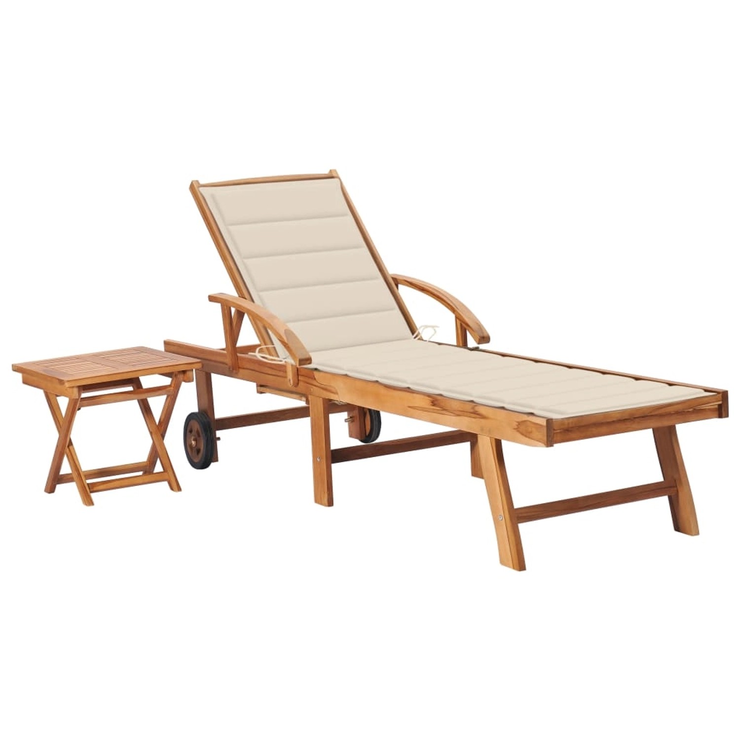 Image of vidaXL Sonnenliege mit Tisch und Auflage Massivholz Teak Kissenfarbe Creme