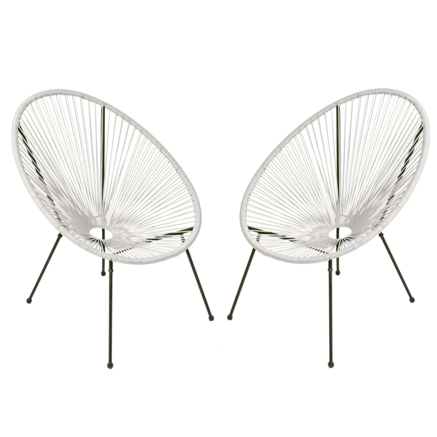 DELUKE Gartenstuhl 2er Set SVEN Kunstgeflecht Kunststoff Weiß Relaxsessel Wetterfest Gartenstühle Outdoor