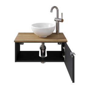 Pelipal Einzelwaschtisch Serie 6915, 61 cm, Schwarz mit Softclose und Aufsatzwaschbecken.