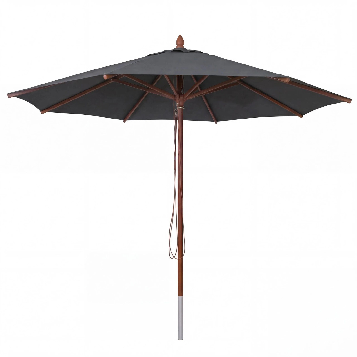 MCW Gastronomie Holz-Sonnenschirm C57b Polyester/Holz Rund Seilzug Stoßsicher Anthrazit