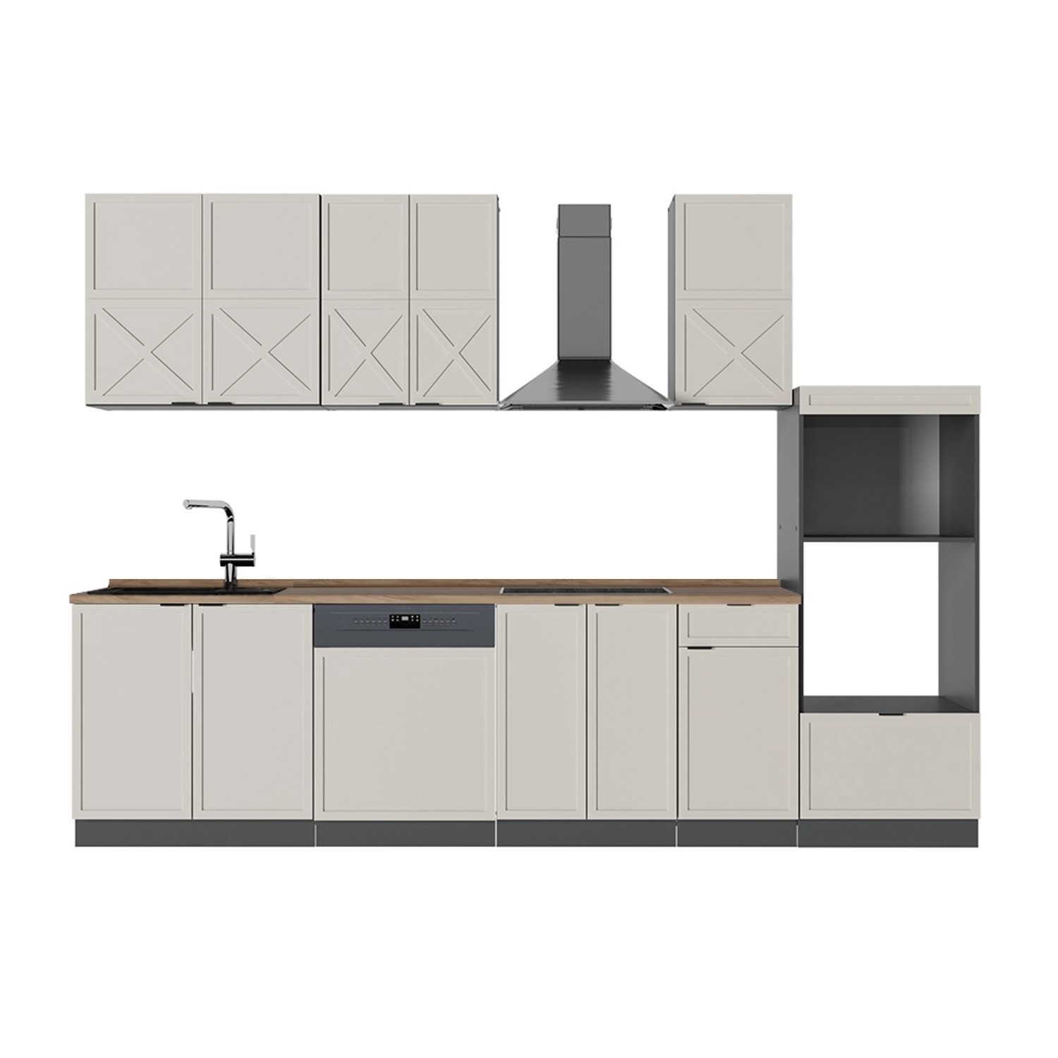 Vicco Fame-Line Küchenzeile GrauBeige/Anthrazit 300 cm mit HochschrankAP Ei günstig online kaufen