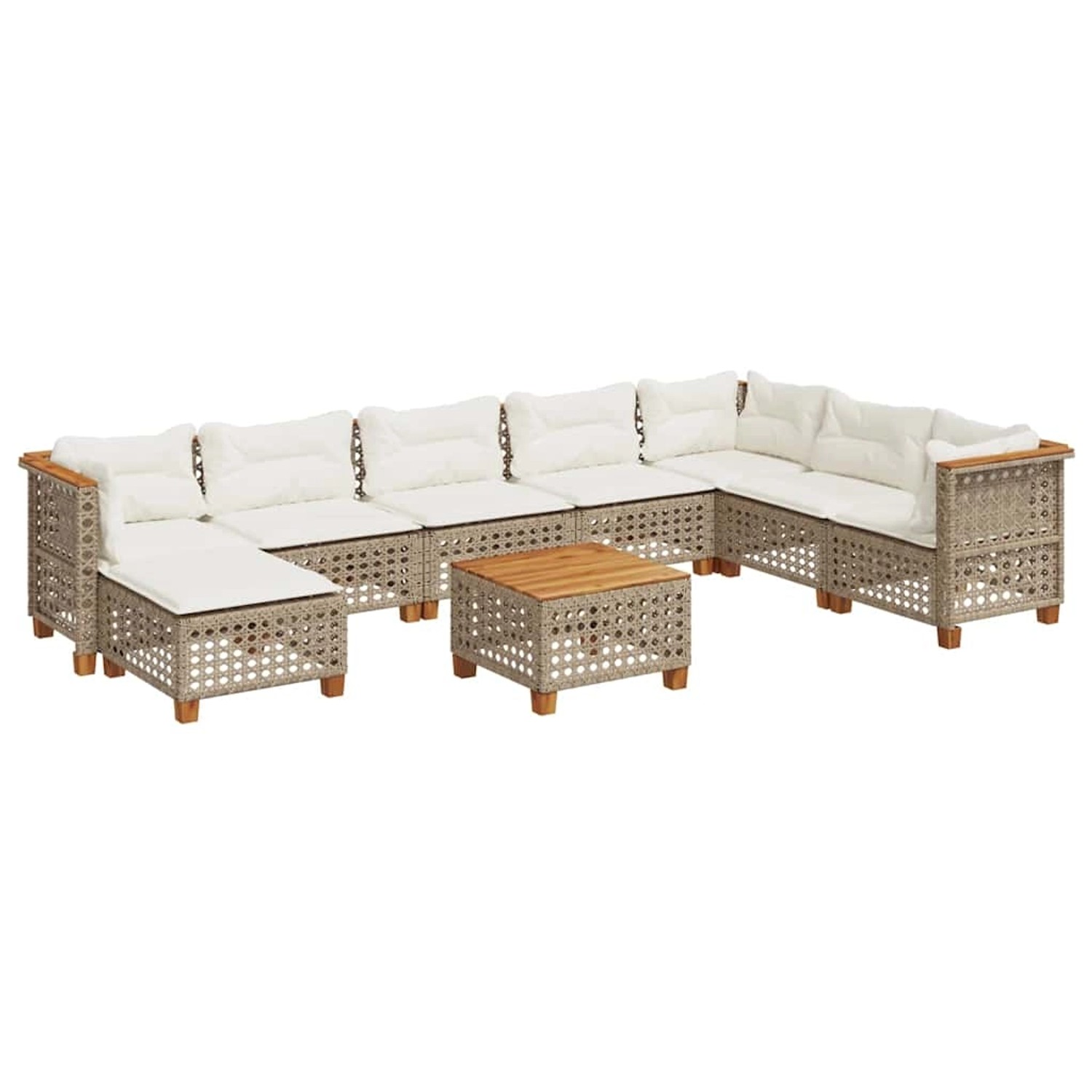 vidaXL 9-Tlg Garten-Sofagarnitur mit Kissen Beige Poly Rattan 3261964