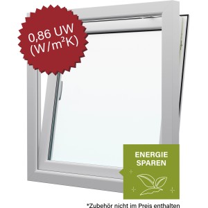 Weißes JM Meeth Energiesparfenster Ecoline, 100x50 cm, DIN links, mit 3-fach Verglasung.