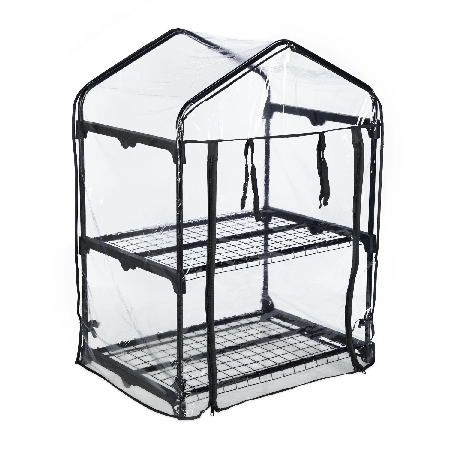 Relaxdays Balkongewächshaus Stahl Kunststoff Schwarz Transparent 2 Ebenen 94 cm x 69 cm x 49 cm 2,2 kg