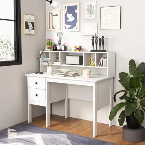Costway Schreibtisch mit 2 Schubladen und 5 Fächern 120x60x110cm Weiß