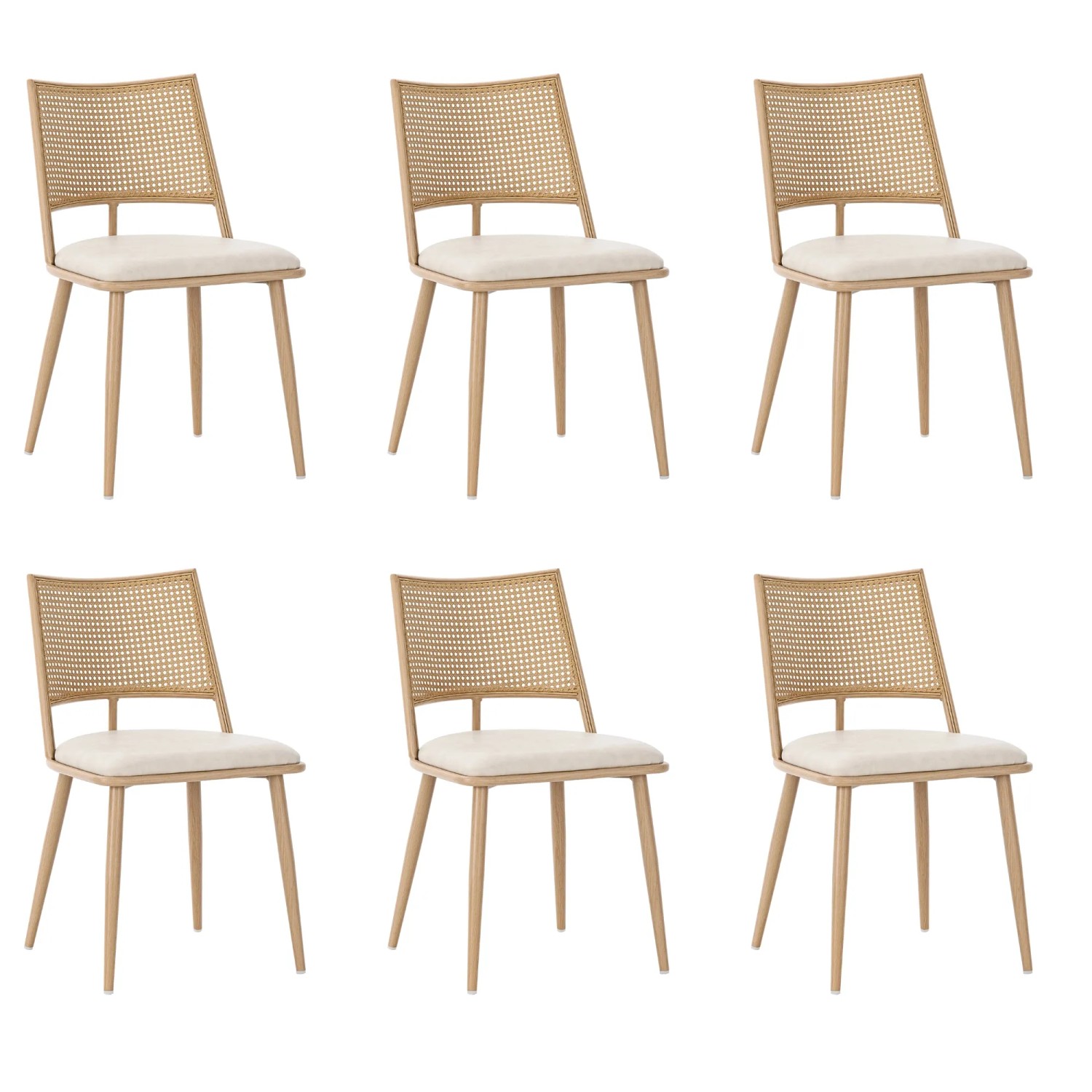 Merax Esszimmerstuhl 6er Set PU Sitz Rattan Rückenlehne Beige