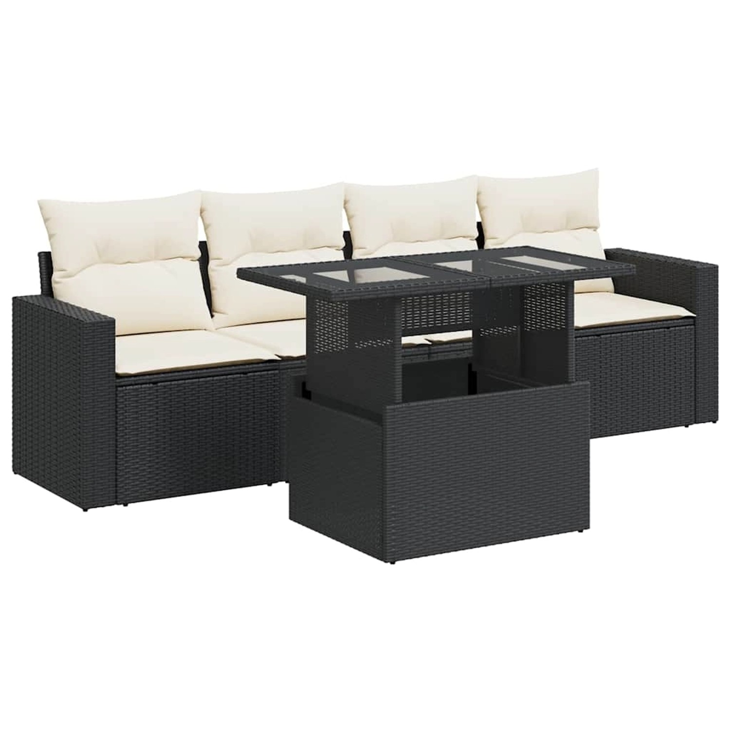 vidaXL 5-Tlg Garten-Sofagarnitur mit Kissen Schwarz Poly Rattan 3326237 günstig online kaufen