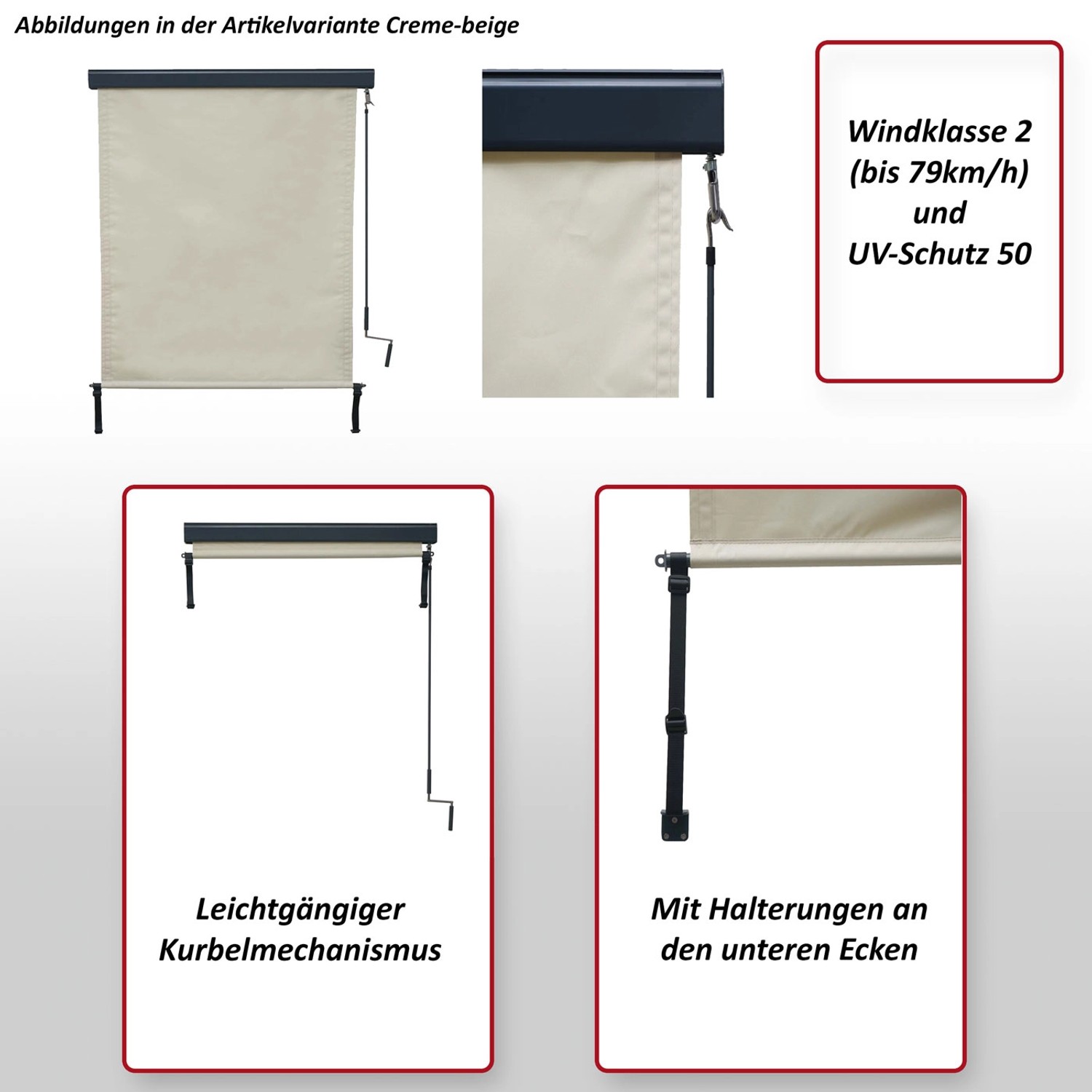 MCW Vertikalmarkise, 250x100cm, creme-beige, mit Kurbel, für Fenster und Balkon.