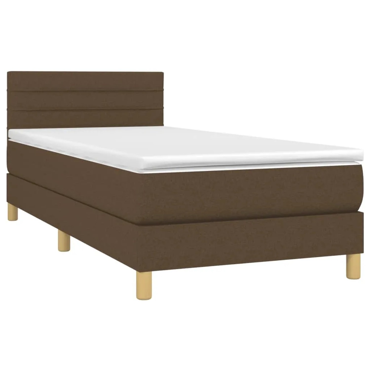 Dunkelbraunes Boxspringbett 80x200 cm mit Matratze und Kopfteil.
