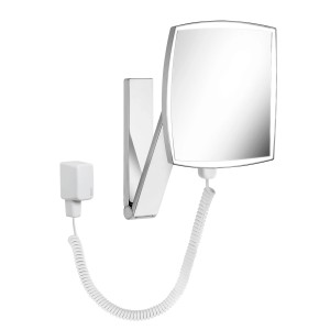 Verchromter Keuco Kosmetikspiegel iLook move mit LED-Beleuchtung und Netzteil.