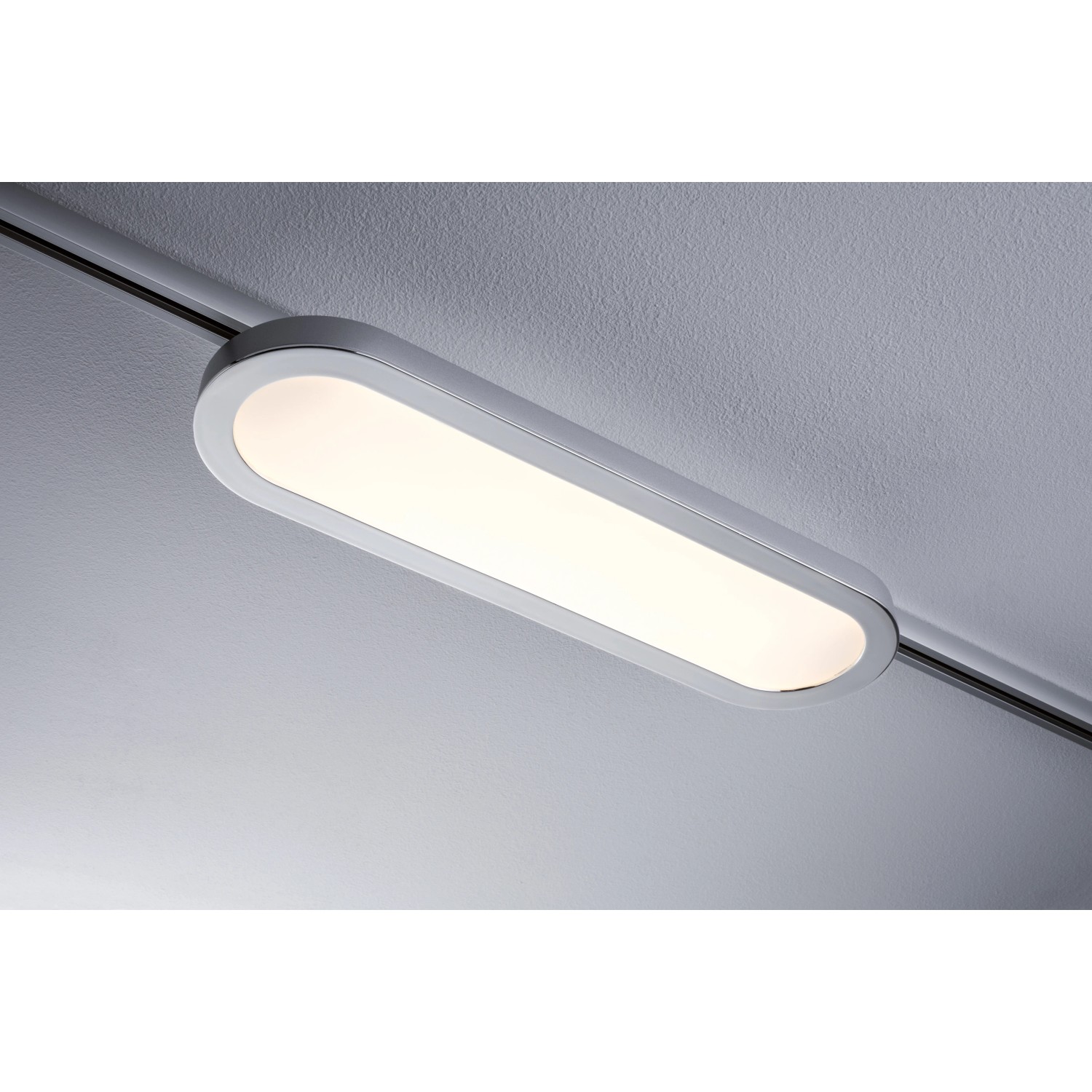 Paulmann URail LED-Panel Loop, 7W, Chrom matt, montiert an einem Schienensystem.