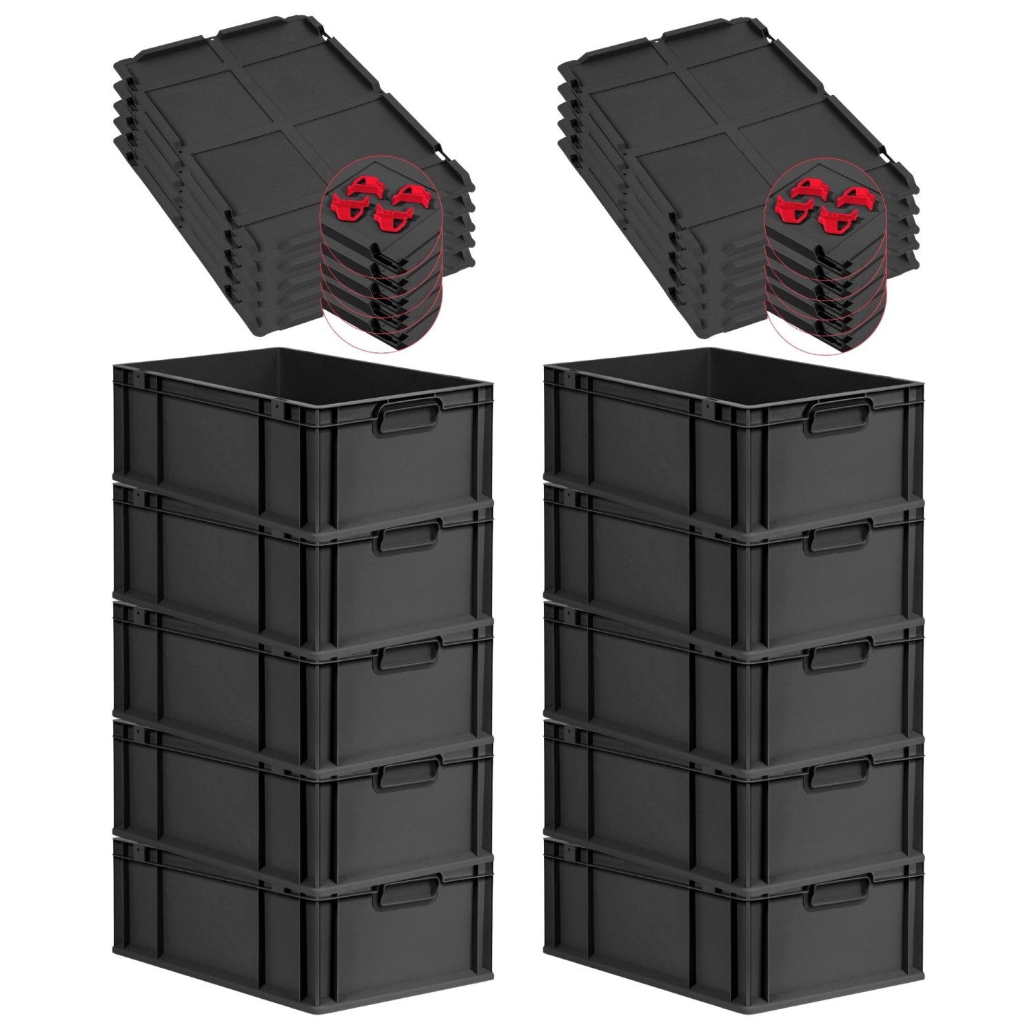 PROREGAL SparSet 10x Eurobox Nextgen Grip Mit Auflagedeckel Und Roten Versc günstig online kaufen