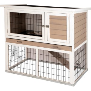 Kerbl Kleintierstall Lucky, braun-weißer Nagerstall mit zwei Etagen und Metallrahmen.