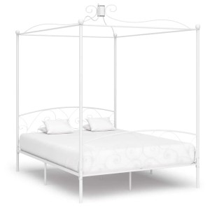 Weißes Metall Himmelbett-Gestell 180x200 cm für Schlafzimmer mit Lattenrost.