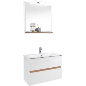 Pelipal Badmöbel-Set Mila 329, Weiß Glanz, mit Waschtisch, Unterschrank und Spiegel.