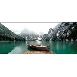 Deco Panel Anonymus Wildseel II: Panorama mit Boot auf Bergsee, 117x49cm