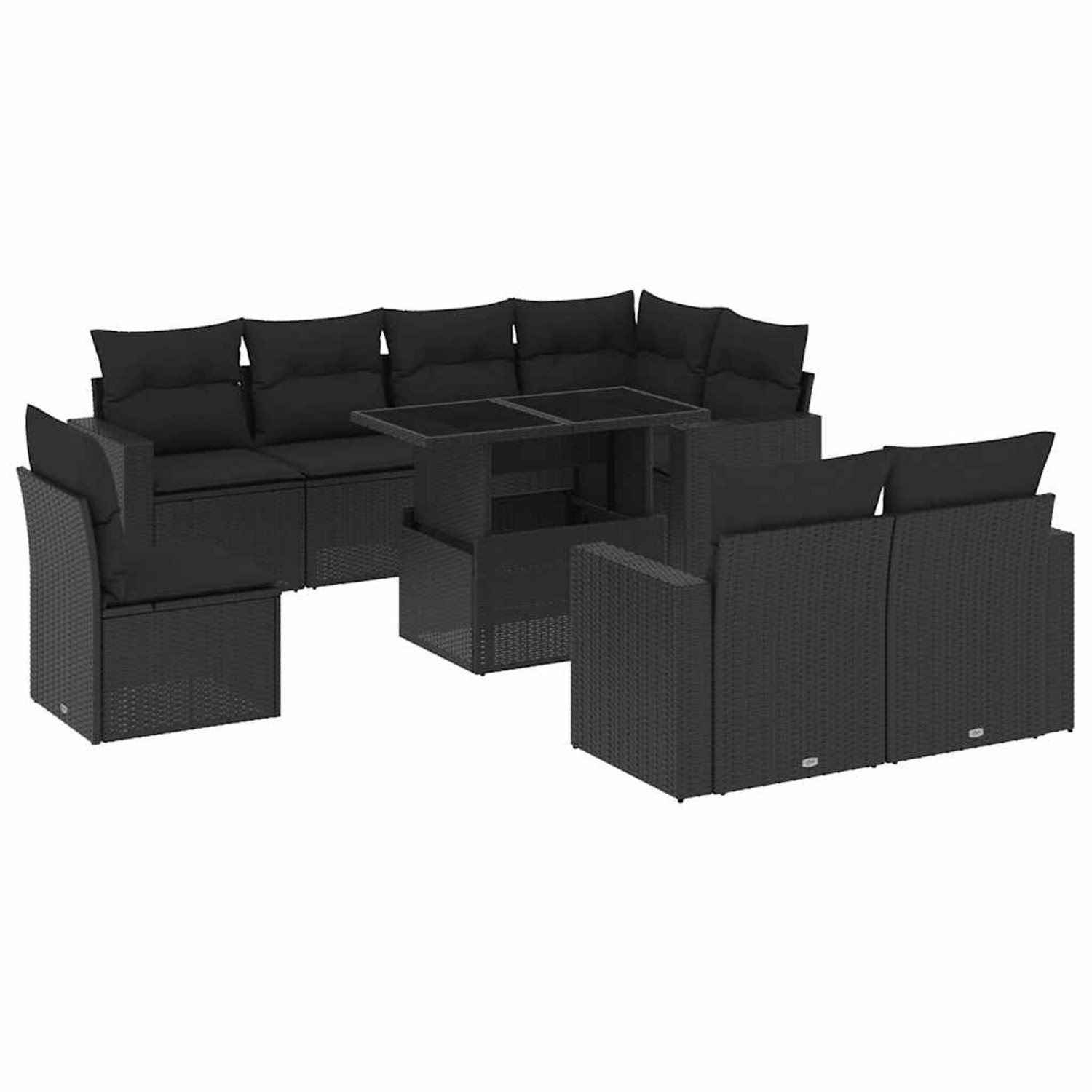vidaXL 9-Tlg Garten-Sofagarnitur mit Kissen Schwarz Poly Rattan 3267405