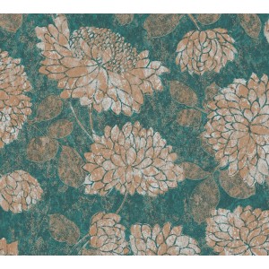 A.S. Création Vliestapete mit Blumenmuster in Grün und Gold.