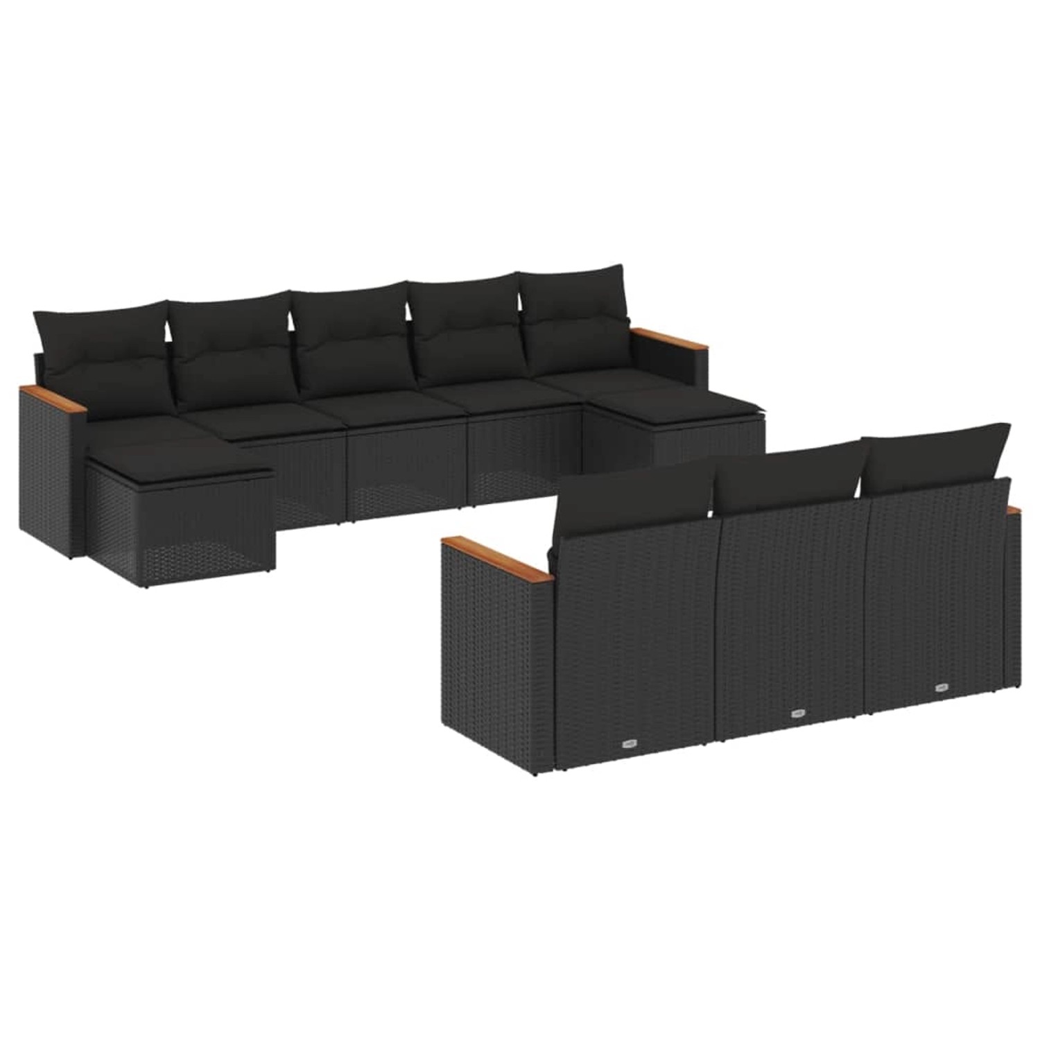 vidaXL 10-tlg Garten-Sofagarnitur mit Kissen Schwarz Poly Rattan Modell 133 günstig online kaufen