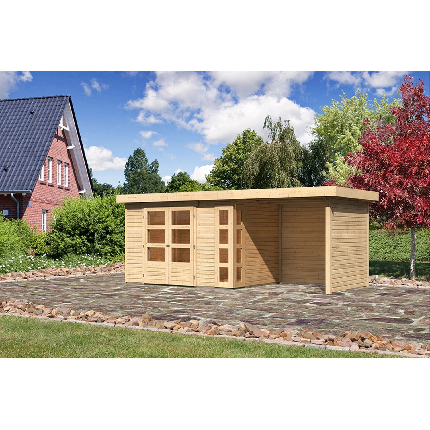 Karibu Holz-Gartenhaus Sölve Natur Flachdach Unbehandelt 298 cm x 213 cm günstig online kaufen