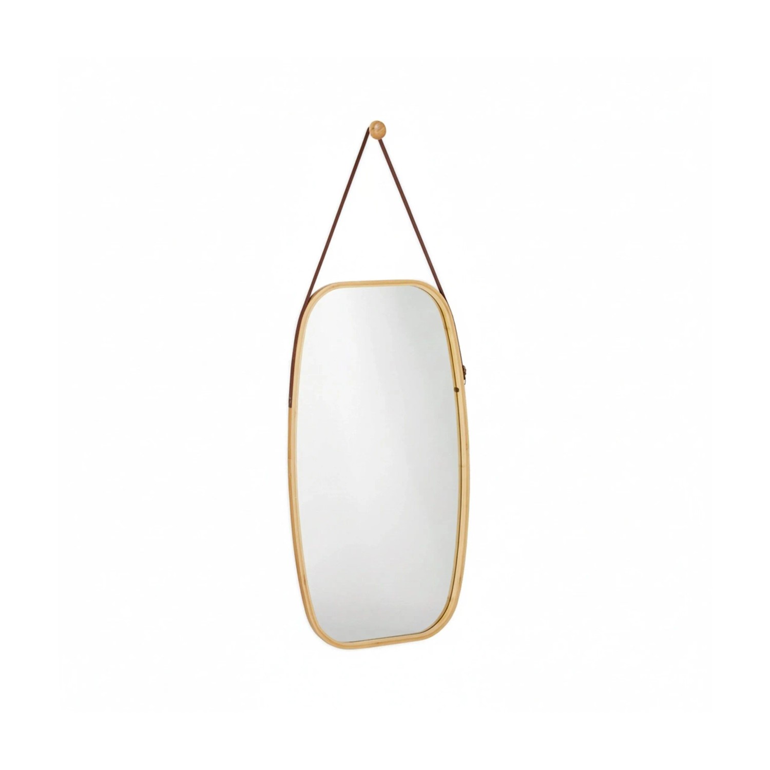 Relaxdays Hängespiegel Bambus Glas Kunstleder Natur mit Riemen Verstellbar 76,5 cm x 43,5 cm x 1,5 cm 2,8 kg