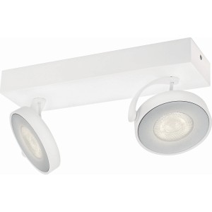 Weißer Philips myLiving LED-Spot mit 2 Leuchten, Warmglow-Effekt, ideal für Wohnräume.