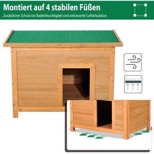 PawHut Hundehütte aus Holz mit grünem Dach, Blockhaus-Stil, erhöht für Schutz vor Bodenfeuchtigkeit.