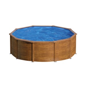 Runder Gre Pool Sicilia mit Holzoptik, Ø 460 cm, Stahlwandpool in Holzfarben.