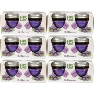 HS Candle Duftkerze Macaron Blueberry, 12er Pack. Blaue Kerzen mit Deckel in Produktverpackung.