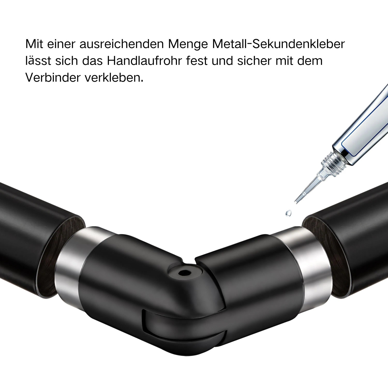 AICA Handlaufverbinder Edelstahl Winkelverstellbar Schwarz Zum Verbinden Mehrerer Handläufe_5