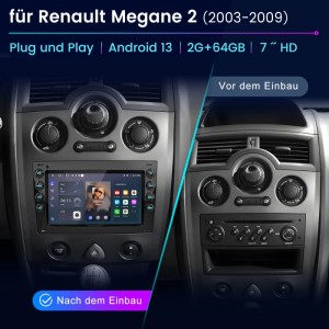 Junsun Autoradio für Renault Megane 2 (2003-2009), Vorher-Nachher-Vergleich.