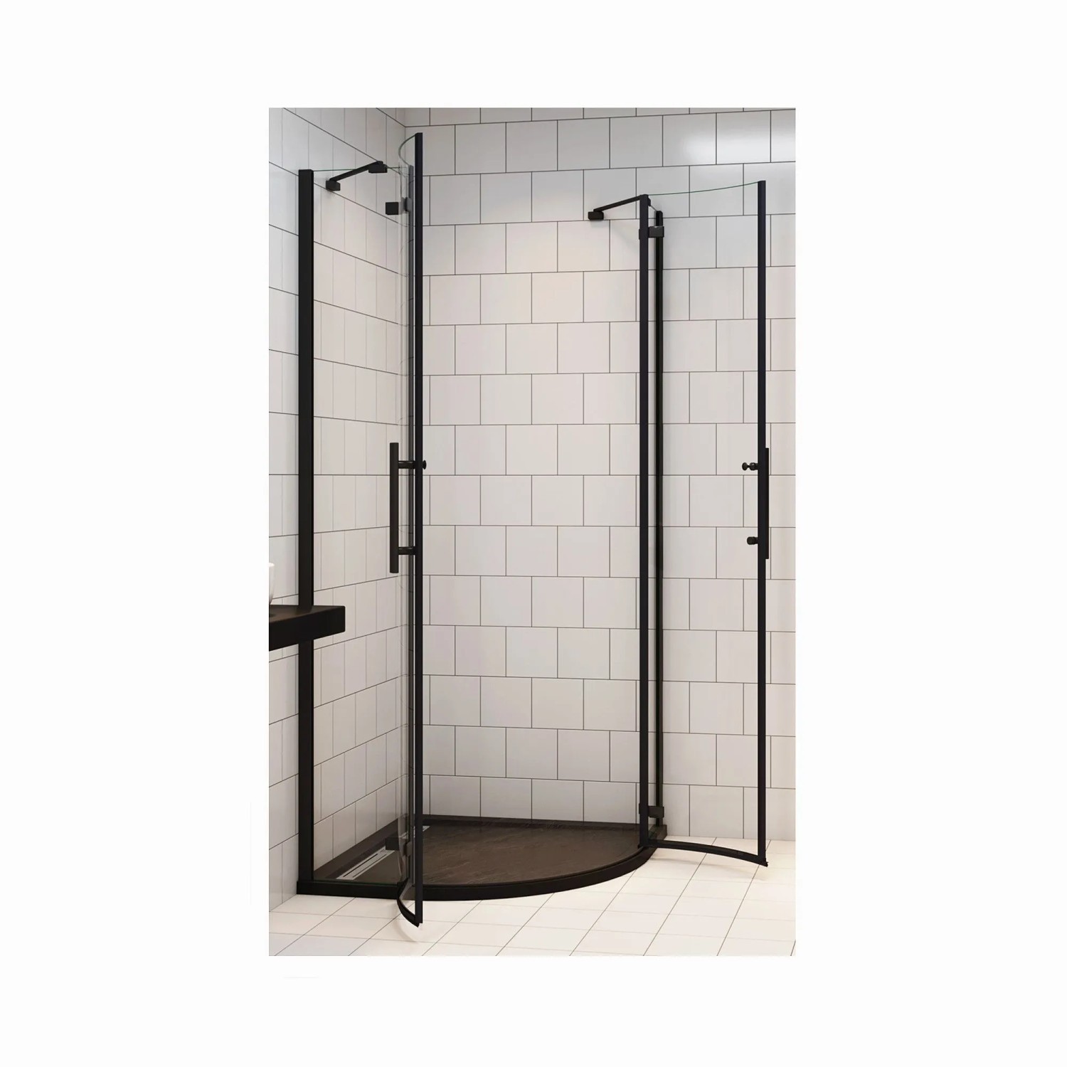 Duschparadies Duschkabine Viertelkreis 80 x 80 x 195cm Runddusche Duschabtrennung 6mm Nano Glas ESG Walkin Dusche Typ HQX Schwarz
