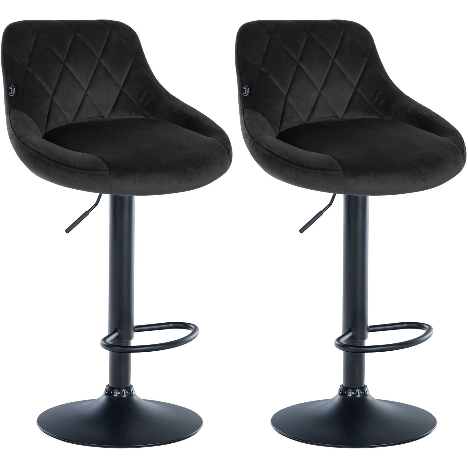 CLP 2er Set Barhocker Lazio Samt Schwarz/Schwarz