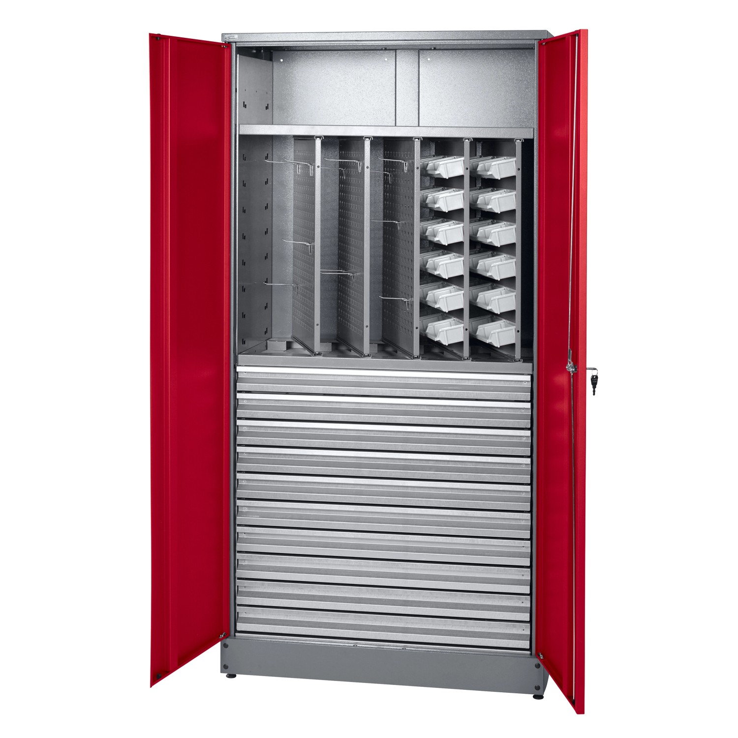 Küpper Materialschrank 2-Türig 10 Schubladen 180 x 91 x 45 cm Dunkelrot günstig online kaufen