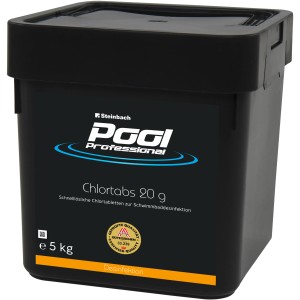 Schwarzer Eimer Pool Professional Chlortabs 5 kg zur Pool Desinfektion.