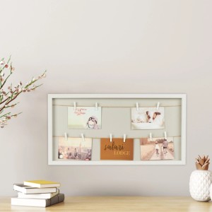 Relaxdays Bilderrahmen MDF Weißgrau mit Leine 32 x 62 x 3 cm 0,9 kg