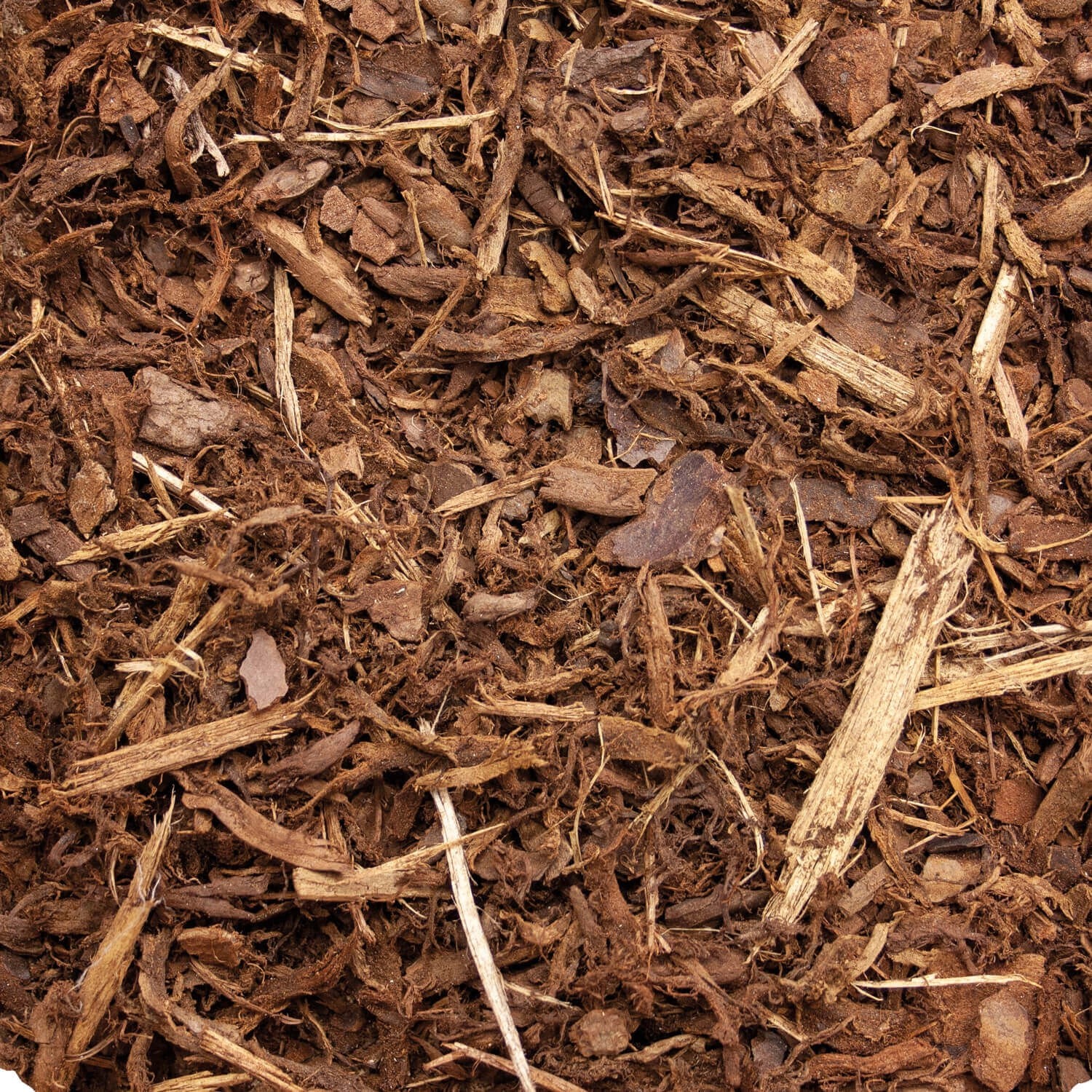 Nahaufnahme: Galamio Pinienrinde Mix Fein, braune Rindenstücke und Holzfasern.