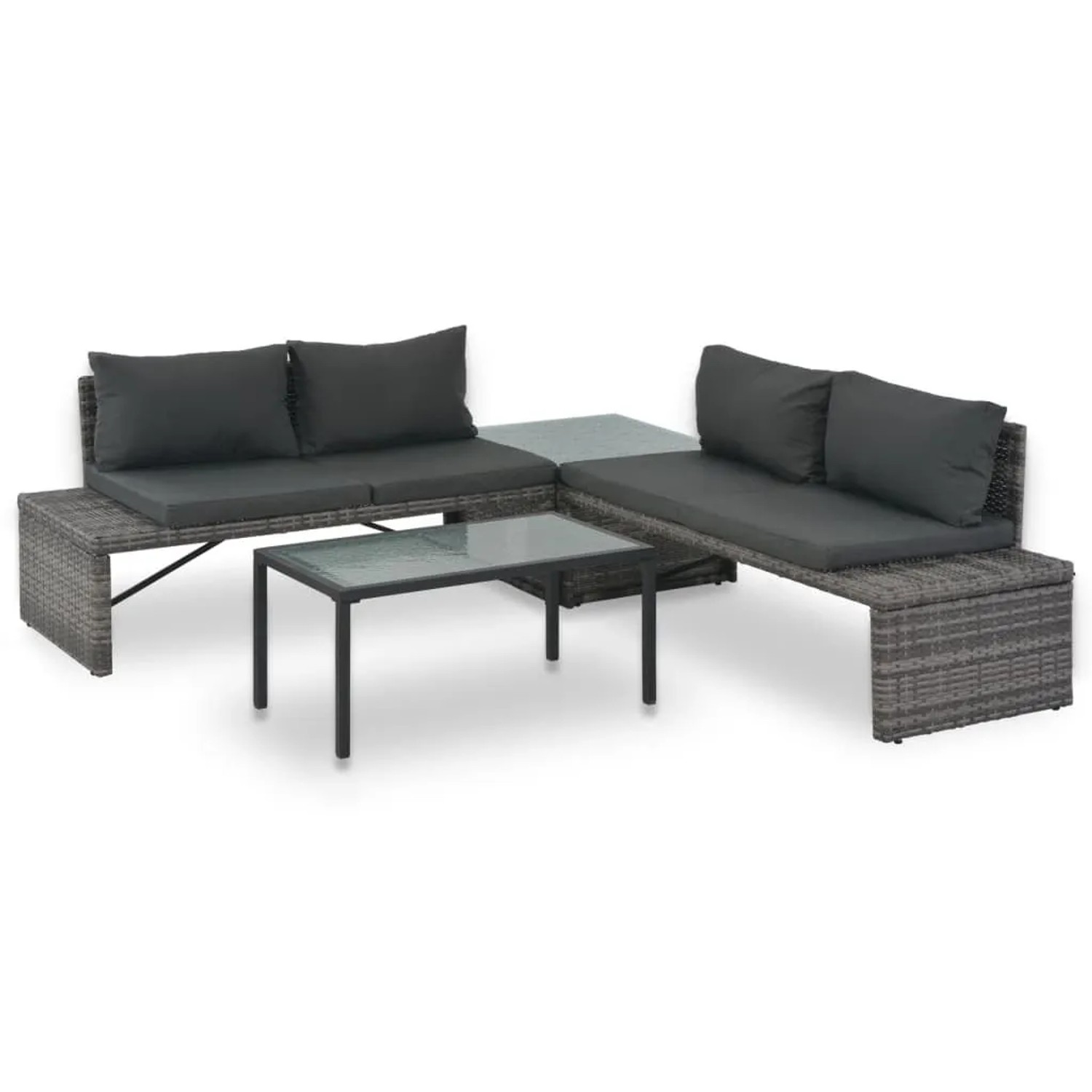 vidaXL 3-Tlg Garten-Lounge-Set mit Polstern Poly Rattan Grau 44720