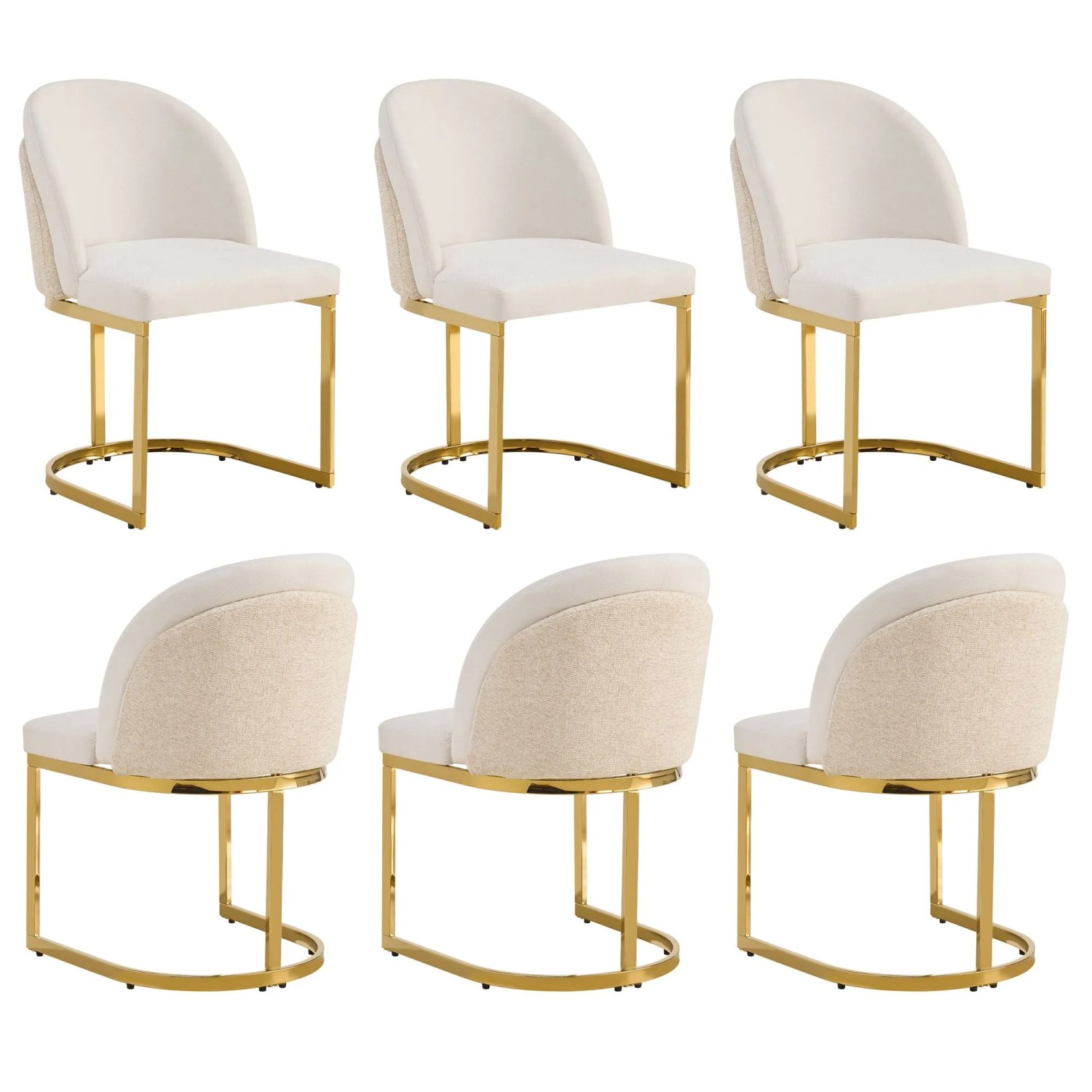 Merax Esszimmerstuhl 6er Set Chenille Beige Gold Gestell