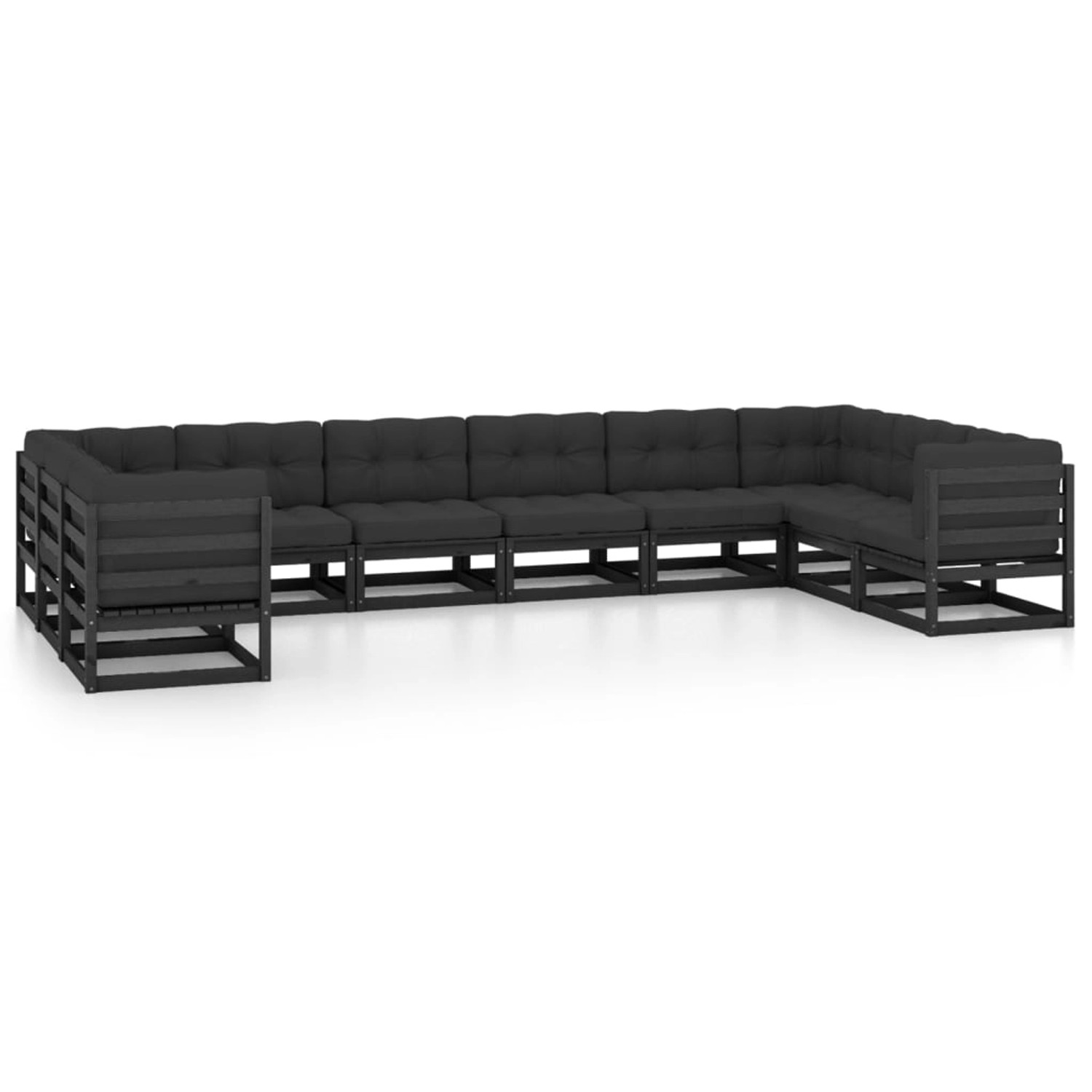 10-tlg. Garten-lounge-set Mit Kissen Schwarz Massivholz Kiefer günstig online kaufen