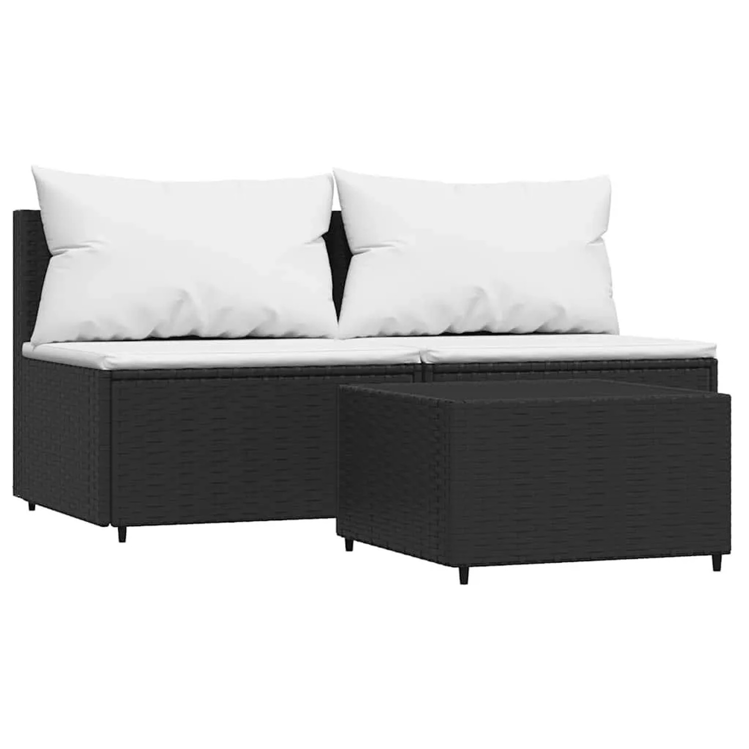 vidaXL 3-Tlg Garten-Lounge-Set mit Kissen Schwarz Poly Rattan 319739