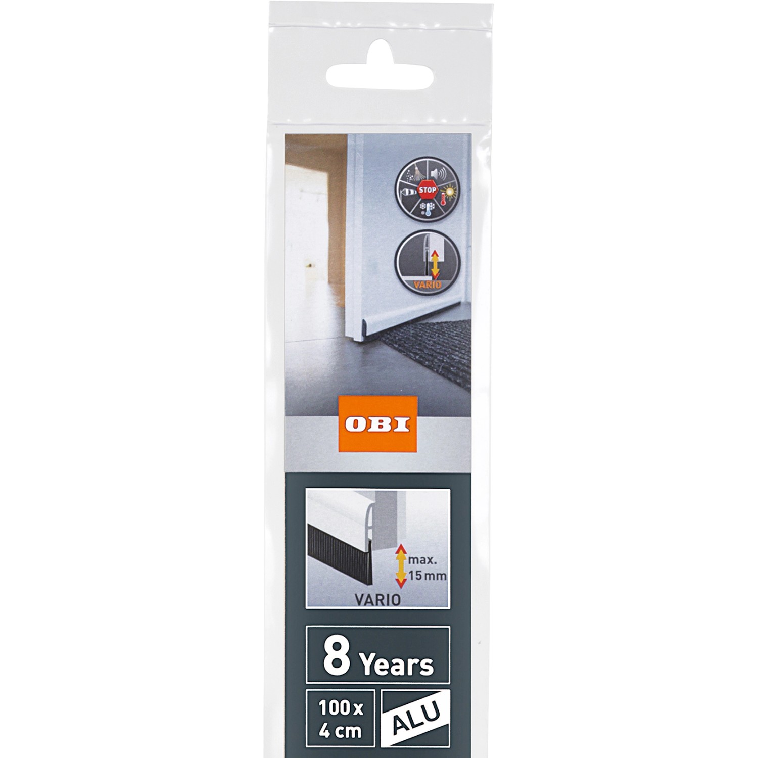 OBI Türdichtschiene Alu Weiß, selbstklebend, für Spalten bis 15mm, schützt vor Zugluft.